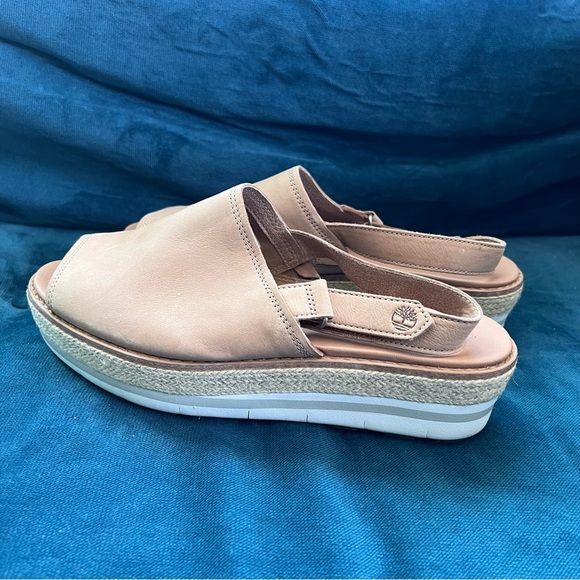 TIMBERLAND EMERSON PEEP TOE RAFFIA ESPADRILLE PLATFORM SANDALS SIZE 9 TAN - Picture 5 of 11